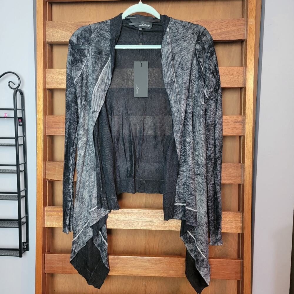NWT Line Grey & Black Dappled Cashmere Modal Asymmetrical Wrap, Sz M